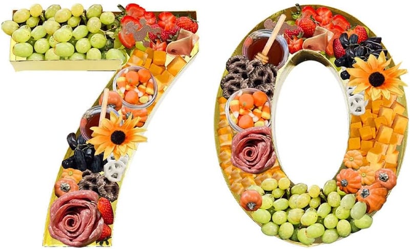 WENPACK 12inch Cardboard Number Fillable Cutouts Paper Mache for Charcuterie Sweet Food Birthday Treat (Gold, 70) - Image 1